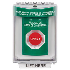 SS2131PS-ES STI Green Indoor/Outdoor Flush Turn-to-Reset Stopper Station with FUEL PUMP SHUT DOWN Label Spanish
