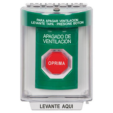 SS2132HV-ES STI Green Indoor/Outdoor Flush Key-to-Reset (Illuminated) Stopper Station with HVAC SHUT DOWN Label Spanish