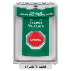 SS2135PX-ES STI Green Indoor/Outdoor Flush Momentary (Illuminated) Stopper Station with PUSH TO EXIT Label Spanish