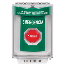 SS2139EM-ES STI Green Indoor/Outdoor Flush Turn-to-Reset (Illuminated) Stopper Station with EMERGENCY Label Spanish