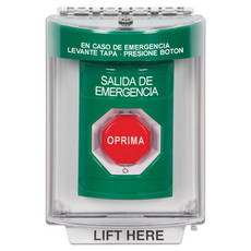 SS2139EX-ES STI Green Indoor/Outdoor Flush Turn-to-Reset (Illuminated) Stopper Station with EMERGENCY EXIT Label Spanish