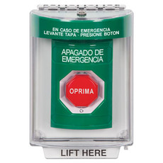 SS2139PO-ES STI Green Indoor/Outdoor Flush Turn-to-Reset (Illuminated) Stopper Station with EMERGENCY POWER OFF Label Spanish