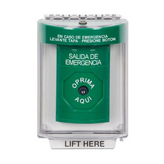 SS2140EX-ES STI Green Indoor/Outdoor Flush w/ Horn Key-to-Reset Stopper Station with EMERGENCY EXIT Label Spanish