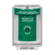 SS2140HV-ES STI Green Indoor/Outdoor Flush w/ Horn Key-to-Reset Stopper Station with HVAC SHUT DOWN Label Spanish