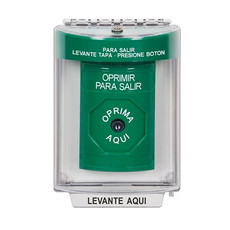 SS2140PX-ES STI Green Indoor/Outdoor Flush w/ Horn Key-to-Reset Stopper Station with PUSH TO EXIT Label Spanish