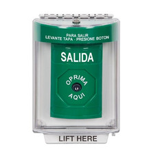 SS2140XT-ES STI Green Indoor/Outdoor Flush w/ Horn Key-to-Reset Stopper Station with EXIT Label Spanish
