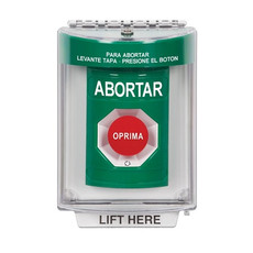 SS2141AB-ES STI Green Indoor/Outdoor Flush w/ Horn Turn-to-Reset Stopper Station with ABORT Label Spanish