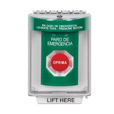 SS2141ES-ES STI Green Indoor/Outdoor Flush w/ Horn Turn-to-Reset Stopper Station with EMERGENCY STOP Label Spanish