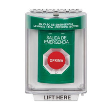 SS2141EX-ES STI Green Indoor/Outdoor Flush w/ Horn Turn-to-Reset Stopper Station with EMERGENCY EXIT Label Spanish