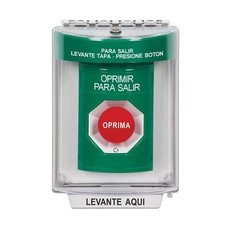 SS2141PX-ES STI Green Indoor/Outdoor Flush w/ Horn Turn-to-Reset Stopper Station with PUSH TO EXIT Label Spanish