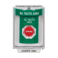 SS2141ZA-ES STI Green Indoor/Outdoor Flush w/ Horn Turn-to-Reset Stopper Station with Non-Returnable Custom Text Label Spanish