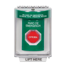 SS2142ES-ES STI Green Indoor/Outdoor Flush w/ Horn Key-to-Reset (Illuminated) Stopper Station with EMERGENCY STOP Label Spanish
