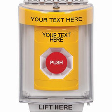 SS2244ZA-EN STI Yellow Indoor/Outdoor Flush w/ Horn Momentary Stopper Station with Non-Returnable Custom Text Label English
