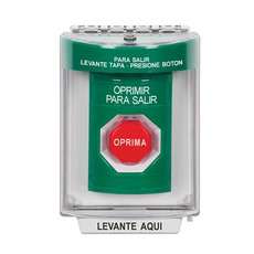 SS2142PX-ES STI Green Indoor/Outdoor Flush w/ Horn Key-to-Reset (Illuminated) Stopper Station with PUSH TO EXIT Label Spanish