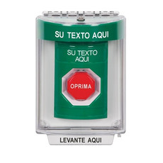 SS2142ZA-ES STI Green Indoor/Outdoor Flush w/ Horn Key-to-Reset (Illuminated) Stopper Station with Non-Returnable Custom Text Label Spanish
