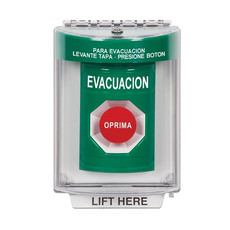 SS2144EV-ES STI Green Indoor/Outdoor Flush w/ Horn Momentary Stopper Station with EVACUATION Label Spanish