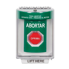 SS2145AB-ES STI Green Indoor/Outdoor Flush w/ Horn Momentary (Illuminated) Stopper Station with ABORT Label Spanish