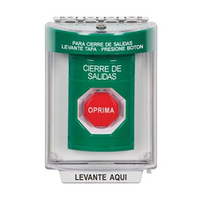 SS2145LD-ES STI Green Indoor/Outdoor Flush w/ Horn Momentary (Illuminated) Stopper Station with LOCKDOWN Label Spanish
