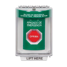 SS2145PO-ES STI Green Indoor/Outdoor Flush w/ Horn Momentary (Illuminated) Stopper Station with EMERGENCY POWER OFF Label Spanish