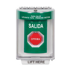 SS2145XT-ES STI Green Indoor/Outdoor Flush w/ Horn Momentary (Illuminated) Stopper Station with EXIT Label Spanish