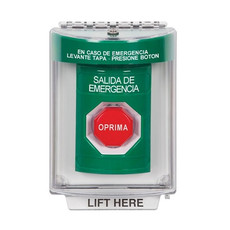 SS2148EX-ES STI Green Indoor/Outdoor Flush w/ Horn Pneumatic (Illuminated) Stopper Station with EMERGENCY EXIT Label Spanish