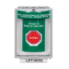 SS2149PS-ES STI Green Indoor/Outdoor Flush w/ Horn Turn-to-Reset (Illuminated) Stopper Station with FUEL PUMP SHUT DOWN Label Spanish