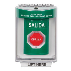 SS2149XT-ES STI Green Indoor/Outdoor Flush w/ Horn Turn-to-Reset (Illuminated) Stopper Station with EXIT Label Spanish