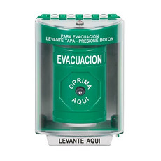 SS2170EV-ES STI Green Indoor/Outdoor Surface Key-to-Reset Stopper Station with EVACUATION Label Spanish