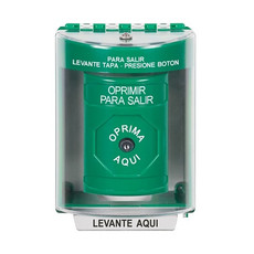 SS2170PX-ES STI Green Indoor/Outdoor Surface Key-to-Reset Stopper Station with PUSH TO EXIT Label Spanish