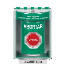 SS2171AB-ES STI Green Indoor/Outdoor Surface Turn-to-Reset Stopper Station with ABORT Label Spanish