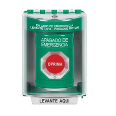 SS2171PO-ES STI Green Indoor/Outdoor Surface Turn-to-Reset Stopper Station with EMERGENCY POWER OFF Label Spanish