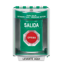 SS2171XT-ES STI Green Indoor/Outdoor Surface Turn-to-Reset Stopper Station with EXIT Label Spanish