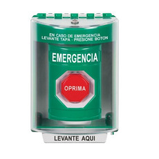 SS2172EM-ES STI Green Indoor/Outdoor Surface Key-to-Reset (Illuminated) Stopper Station with EMERGENCY Label Spanish