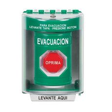 SS2172EV-ES STI Green Indoor/Outdoor Surface Key-to-Reset (Illuminated) Stopper Station with EVACUATION Label Spanish