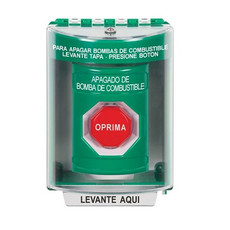 SS2172PS-ES STI Green Indoor/Outdoor Surface Key-to-Reset (Illuminated) Stopper Station with FUEL PUMP SHUT DOWN Label Spanish