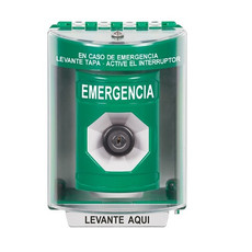 SS2173EM-ES STI Green Indoor/Outdoor Surface Key-to-Activate Stopper Station with EMERGENCY Label Spanish