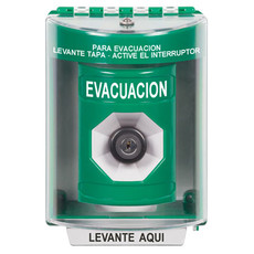 SS2173EV-ES STI Green Indoor/Outdoor Surface Key-to-Activate Stopper Station with EVACUATION Label Spanish