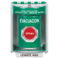 SS2174EV-ES STI Green Indoor/Outdoor Surface Momentary Stopper Station with EVACUATION Label Spanish
