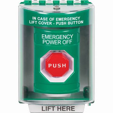 SS2175PO-ES STI Green Indoor/Outdoor Surface Momentary (Illuminated) Stopper Station with EMERGENCY POWER OFF Label Spanish