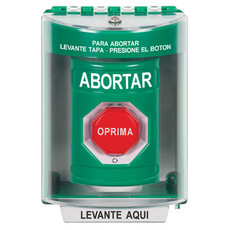 SS2179AB-ES STI Green Indoor/Outdoor Surface Turn-to-Reset (Illuminated) Stopper Station with ABORT Label Spanish