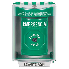 SS2180EM-ES STI Green Indoor/Outdoor Surface w/ Horn Key-to-Reset Stopper Station with EMERGENCY Label Spanish