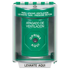 SS2180HV-ES STI Green Indoor/Outdoor Surface w/ Horn Key-to-Reset Stopper Station with HVAC SHUT DOWN Label Spanish