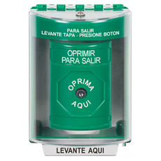 SS2180PX-ES STI Green Indoor/Outdoor Surface w/ Horn Key-to-Reset Stopper Station with PUSH TO EXIT Label Spanish