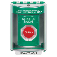 SS2181LD-ES STI Green Indoor/Outdoor Surface w/ Horn Turn-to-Reset Stopper Station with LOCKDOWN Label Spanish