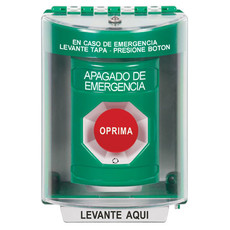 SS2181PO-ES STI Green Indoor/Outdoor Surface w/ Horn Turn-to-Reset Stopper Station with EMERGENCY POWER OFF Label Spanish