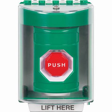 SS2182NT-ES STI Green Indoor/Outdoor Surface w/ Horn Key-to-Reset (Illuminated) Stopper Station with No Text Label Spanish