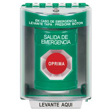 SS2184EX-ES STI Green Indoor/Outdoor Surface w/ Horn Momentary Stopper Station with EMERGENCY EXIT Label Spanish