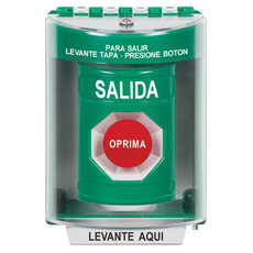 SS2184XT-ES STI Green Indoor/Outdoor Surface w/ Horn Momentary Stopper Station with EXIT Label Spanish