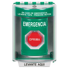 SS2185EM-ES STI Green Indoor/Outdoor Surface w/ Horn Momentary (Illuminated) Stopper Station with EMERGENCY Label Spanish