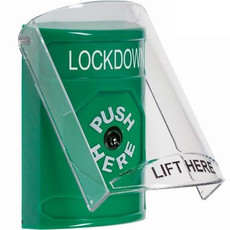 SS21A0LD-ES STI Green Indoor Only Flush or Surface w/ Horn Key-to-Reset Stopper Station with LOCKDOWN Label Spanish